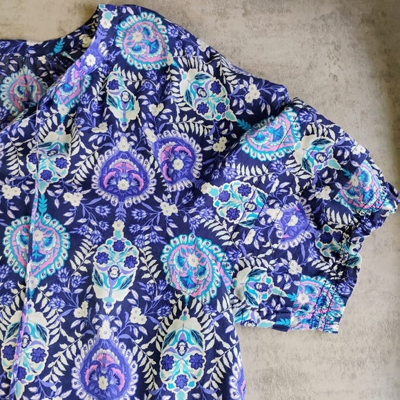 Talbots Pleated Sleeve Top Womens XL Floret Medallion Tassels‎ Paisley Bohemian - Picture 8 of 11